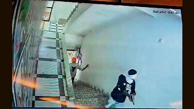 A CCTV grab of the accused firing shots at Education Point IELTS centre in Dera Bassi on Thursday. (HT Photo) A CCTV grab of the accused firing shots at Education Point IELTS centre in Dera Bassi on Thursday. (HT Photo)