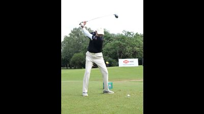 A player from Chandigarh Gladiators takes a shot at the Chandigarh Golf League on Thursday. (HT Photo) A player from Chandigarh Gladiators takes a shot at the Chandigarh Golf League on Thursday. (HT Photo)