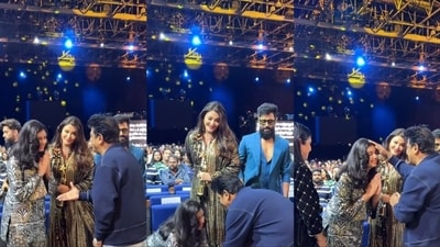 Aaradhya Bachchan and Aishwarya Rai met Shiva Rajkumar at SIIMA event. Aaradhya Bachchan and Aishwarya Rai met Shiva Rajkumar at SIIMA event.