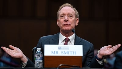 Brad Smith, president of Microsoft Corp., during a Senate Intelligence Committee hearing in Washington, DC, US, on Wednesday, Sept. 18, 2024. The hearing is expected to cover tech companies' efforts to combat disinformation and misinformation spread online about the upcoming November 5 election. (Kent Nishimura/Bloomberg) Brad Smith, president of Microsoft Corp., during a Senate Intelligence Committee hearing in Washington, DC, US, on Wednesday, Sept. 18, 2024. The hearing is expected to cover tech companies' efforts to combat disinformation and misinformation spread online about the upcoming November 5 election. (Kent Nishimura/Bloomberg)