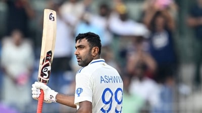 Ashwin slammed an unbeaten knock of 102* runs off 112 balls, taking India to 339/6 in 80 overs. (AFP) Ashwin slammed an unbeaten knock of 102* runs off 112 balls, taking India to 339/6 in 80 overs. (AFP)