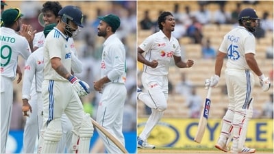 Virat Kohli (L) and Rohit Sharma after their dismissals in the 1st Test (PTI) Virat Kohli (L) and Rohit Sharma after their dismissals in the 1st Test (PTI)