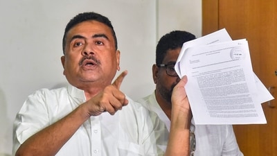 Kolkata: BJP leader Suvendu Adhikari addresses a press meet. (PTI Photo) (PTI) Kolkata: BJP leader Suvendu Adhikari addresses a press meet. (PTI Photo) (PTI)