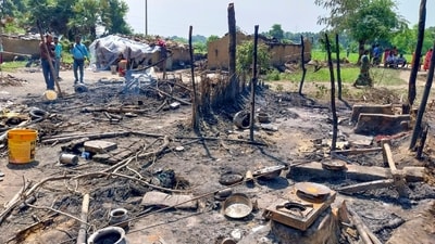 Nawada: Charred remains are seen after multiple houses were allegedly set on fire. (PTI)