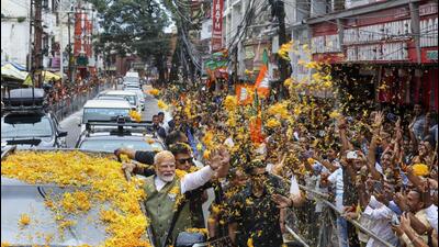Prime Minister Narendra Modi during a roadshow for J&K Assembly elections, at Katra in Reasi district. (PTI) Prime Minister Narendra Modi during a roadshow for J&K Assembly elections, at Katra in Reasi district. (PTI)