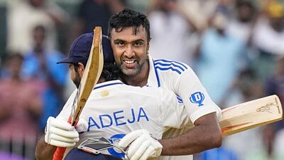 Ravichandran Ashwin celebrates his century with Ravindra Jadeja against Bangladesh, in Chennai on Thursday. (PTI) Ravichandran Ashwin celebrates his century with Ravindra Jadeja against Bangladesh, in Chennai on Thursday. (PTI)