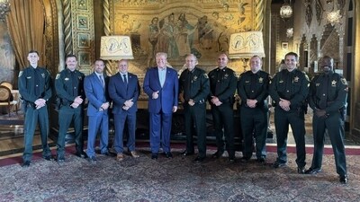 Donald Trump hosted the deputies at Mar-a-Lago following the suspect's arrest, and said, "That's good-looking stuff right there," reported WPTV. (X) Donald Trump hosted the deputies at Mar-a-Lago following the suspect's arrest, and said, "That's good-looking stuff right there," reported WPTV. (X)
