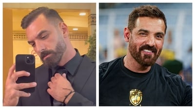 John Abraham and his doppelganger Ilias Christophoridis (right).
