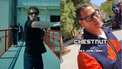 Mark Zuckerberg and John Cena trying the Ray-Ban, Meta smart glasses. Mark Zuckerberg and John Cena trying the Ray-Ban, Meta smart glasses.