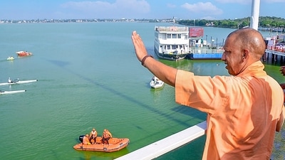 Gorakhpur: UP Chief Minister Yogi Adityanath at the inauguration of the floating restaurant at Ramgarh Taal, in Gorakhpur, Thursday, Sept. 19, 2024. (PTI)