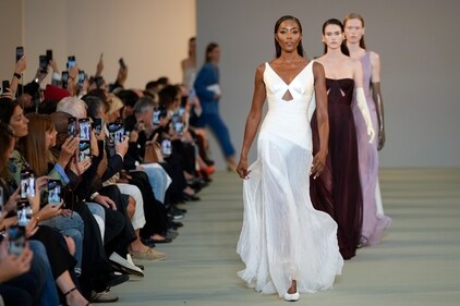 Naomi Campbell model wears a creation as part of the Del Core Spring Summer 2025 collection, that was presented in Milan. (AP) Naomi Campbell model wears a creation as part of the Del Core Spring Summer 2025 collection, that was presented in Milan. (AP)