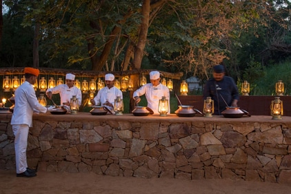 Chefs and servers at work at Sujan Jawai. Chefs and servers at work at Sujan Jawai.