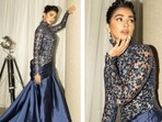 Pooja Hegde's deep-blue satin and lace ensemble radiated glam princess vibe.