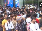 A huge crowd gathered outside Apple store at Mumbai's BKC - India's first Apple store.  