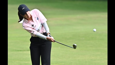 A Ninjas player in action during Chandigarh Golf League on Friday. (Keshav Singh/HT)