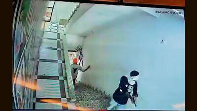 A grab of the CCTV footage of the two accused before they fled the IELTS centre in Dera Bassi town of Mohali district on Thursday.