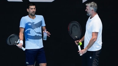 Novak Djokovic and Goran talk during a session. (AP) Novak Djokovic and Goran talk during a session. (AP)