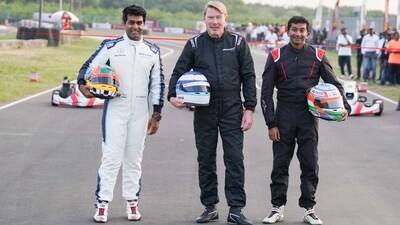 (L-R) Karun Chandhok, Mika Hakkinen and Narain Karthikeyan. (L-R) Karun Chandhok, Mika Hakkinen and Narain Karthikeyan.