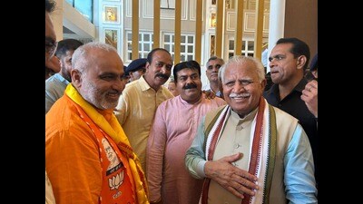 Khattar said the BJP would be in power for the third time with full majority in Haryana and a separate IMT city would be established in Karnal, where employment of 50,000 people would be arranged. (HT Photo)