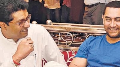 Mumbai, India - 28March 2015: MNS chief Raj Thackeray interact with actors Aamir Khan, Salman Khan during a seminar convened by MNS chief Raj Thackeray to discuss the controversial Mumbai Development Discussion (MDP) in Mumbai, India, on Saturday, March 27, 2015. (HT Photos)