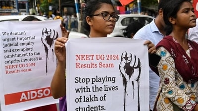 Students stage protest rally against recent scam in NEET and UGC-NET exam (HT Photo) Students stage protest rally against recent scam in NEET and UGC-NET exam (HT Photo)
