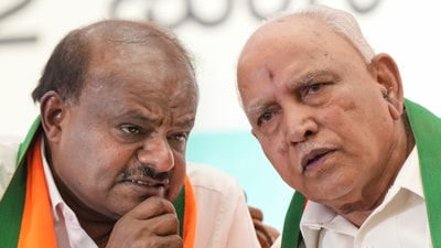 H.D. Kumaraswamy and senior BJP leader B.S. Yediyurappa. (PTI) H.D. Kumaraswamy and senior BJP leader B.S. Yediyurappa. (PTI)