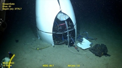 Footage from a remotely operated vehicle shows, what the Coast Guard Marine Board of Investigation says is the debris of the Titan submersible that imploded while diving to the wreck of the Titanic, on the seafloor, September 17, 2024, Coast Guard video courtesy of Pelagic Research Services/Handout via REUTERS (via REUTERS)