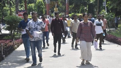 Candidates leave the exam centre after appearing in the UPSC Civil Services Main Examination 2024 at the College of Commerce in Patna. (Santosh Kumar) Candidates leave the exam centre after appearing in the UPSC Civil Services Main Examination 2024 at the College of Commerce in Patna. (Santosh Kumar)