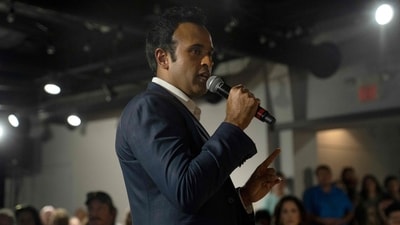 Vivek Ramaswamy, the former Republican presidential candidate, holds a town hall meeting at the Bushnell Event Center on September 19, 2024 in Springfield, Ohio. (Getty Images via AFP) Vivek Ramaswamy, the former Republican presidential candidate, holds a town hall meeting at the Bushnell Event Center on September 19, 2024 in Springfield, Ohio. (Getty Images via AFP)