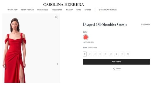 The dress is listed at $3,990 on the Carolina Herrera website. The dress is listed at $3,990 on the Carolina Herrera website.