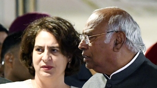 Congress president Mallikarjun Kharge and party leader Priyanka Gandhi Vadra (ANI)