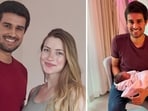 Dhruv Rathee with his wife Juli Lbr (L) and his newborn son (R). Dhruv Rathee with his wife Juli Lbr (L) and his newborn son (R).
