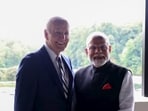 Prime Minister Narendra Modi with US President Joe Biden at his home in Wilmington. (PTI) Prime Minister Narendra Modi with US President Joe Biden at his home in Wilmington. (PTI)