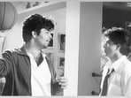 Karan Johar and Shah Rukh Khan on Kuch Kuch Hota Hai sets.