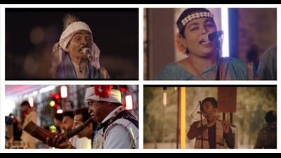 (Clockwise from top left) Lakheshwar Khudaram, Vineeta Pandey, Rahul Raikwar on the flute, and Soma playing the todi. (Clockwise from top left) Lakheshwar Khudaram, Vineeta Pandey, Rahul Raikwar on the flute, and Soma playing the todi.