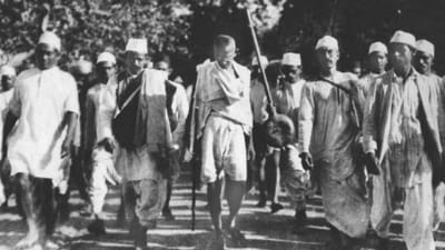 Mahatma Gandhi leads the Dandi march from Sabarmati to the Arabian Sea through the heartland of what is present-day Gujarat in 1930. The 24-day march to break the colonial salt laws was a part of the Civil Disobedience movement (HT Archive)
