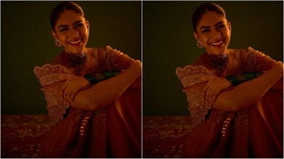 Her glam ethnic outfit is a custom piece is from the shelves of the brand Torani Official, beautifully styled by celebrity fashion stylist Radhika Mehra. (Instagram/@mrunalthakur) Her glam ethnic outfit is a custom piece is from the shelves of the brand Torani Official, beautifully styled by celebrity fashion stylist Radhika Mehra. (Instagram/@mrunalthakur)