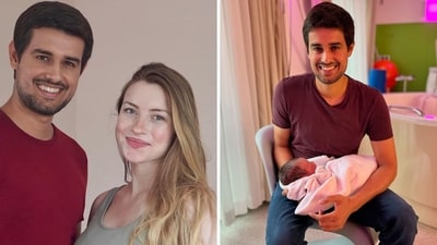 Dhruv Rathee with his wife Juli Lbr (L) and his newborn son (R). (Instagram/dhruvrathee) Dhruv Rathee with his wife Juli Lbr (L) and his newborn son (R). (Instagram/dhruvrathee)