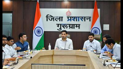 District election officer and Gurugram deputy commissioner Nishant Kumar Yadav during a meeting with officials ahead of the Haryana assembly polls at the Mini Secretariat in Gurugram. (HT PHOTO) District election officer and Gurugram deputy commissioner Nishant Kumar Yadav during a meeting with officials ahead of the Haryana assembly polls at the Mini Secretariat in Gurugram. (HT PHOTO)