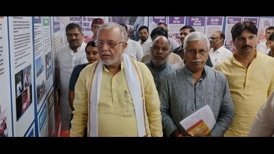Finance minister Suresh Khanna attends an exhibition in Queens College, Varanasi on Saturday Finance minister Suresh Khanna attends an exhibition in Queens College, Varanasi on Saturday