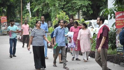 Aspirants coming out after appearing for the UPSC Civil Services Main Examination at an examination centre at College of Commerce in Patna. (Santosh Kumar ) Aspirants coming out after appearing for the UPSC Civil Services Main Examination at an examination centre at College of Commerce in Patna. (Santosh Kumar )