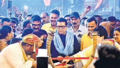 Mumbai, India – Sep 21, 2024: Maharashtra Navnirman Sena (MNS) chief Raj Thackeray held public meeting to addressing Worli citizens as "Vision Worli " for Worli constituency future development plan at Jambori Maidan, in Mumbai, India, on Saturday, Sept 21, 2024. (Photo by Bhushan Koyande/HT Photo)
