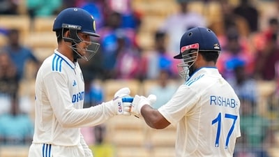 India's Rishabh Pant and Shubman Gill on the third day of the first test cricket match between India and Bangladesh, at the MA Chidambaram Stadium, in Chennai, Saturday (PTI) India's Rishabh Pant and Shubman Gill on the third day of the first test cricket match between India and Bangladesh, at the MA Chidambaram Stadium, in Chennai, Saturday (PTI)