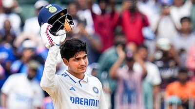 Shubman Gill celebrates his century on the third day of the first test cricket match between India and Bangladesh at the MA Chidambaram Stadium in Chennai (PTI) Shubman Gill celebrates his century on the third day of the first test cricket match between India and Bangladesh at the MA Chidambaram Stadium in Chennai (PTI)
