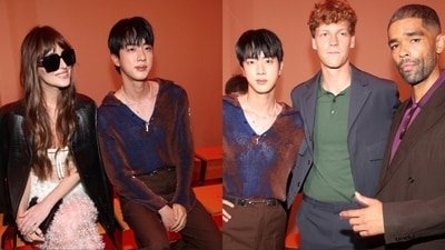 Milan Fashion Week: Jin posed with Dakota Johnson, Jannik Sinner and Kingsley Ben-Adir. Milan Fashion Week: Jin posed with Dakota Johnson, Jannik Sinner and Kingsley Ben-Adir.