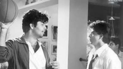 Karan Johar and Shah Rukh Khan on Kuch Kuch Hota Hai sets.