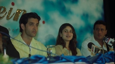 Kareena Kapoor with Hrithik Roshan and Jackie Shroff on the press meet for Yaadein in 2001, Kareena and Hrithik went on to work together in Kabhie Khushi Kabhie Gham, Main Prem Ki Diwani Hoon, and Mujhse Dosti Karoge! Kareena Kapoor with Hrithik Roshan and Jackie Shroff on the press meet for Yaadein in 2001, Kareena and Hrithik went on to work together in Kabhie Khushi Kabhie Gham, Main Prem Ki Diwani Hoon, and Mujhse Dosti Karoge!