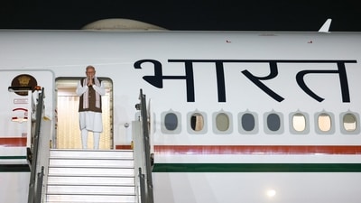 Prime Minister Narendra Modi emplanes for USA. (PTI) Prime Minister Narendra Modi emplanes for USA. (PTI)