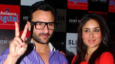 Kareena Kapoor with Saif Ali Khan during a promotional event for Agent Vinod. 