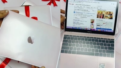 A Tamil Nadu cop’s laptop-themed wedding invitation, resembling a real MacBook, went viral. (Instagram/manoj_rationalist) A Tamil Nadu cop’s laptop-themed wedding invitation, resembling a real MacBook, went viral. (Instagram/manoj_rationalist)
